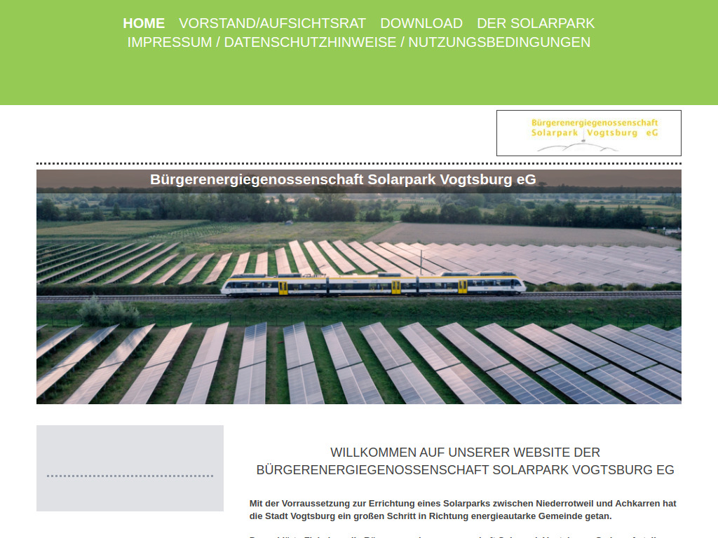 Website von Bürgerenergiegenossenschaft Solarpark Vogtsburg eG in Vogtsburg im Kaiserstuhl