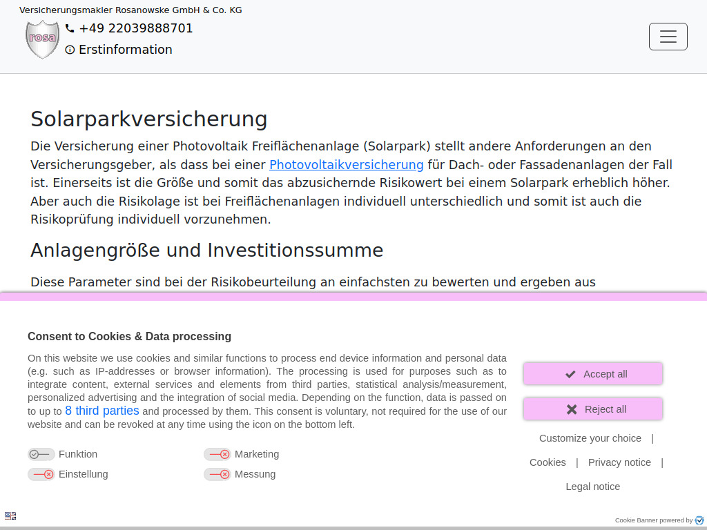 Website von Versicherungsmakler Rosanowske GmbH & Co. KG in Köln