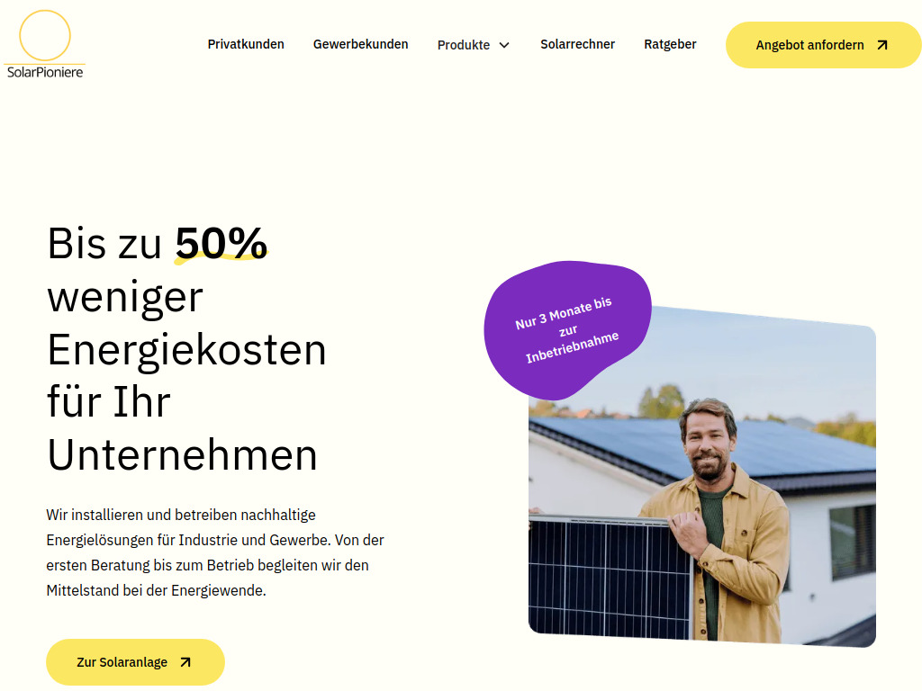 Website von Solarpioniere Energy GmbH in Bielefeld