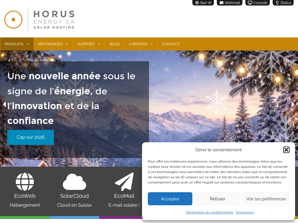 Website von Horus Energy SA in Neuchâtel
