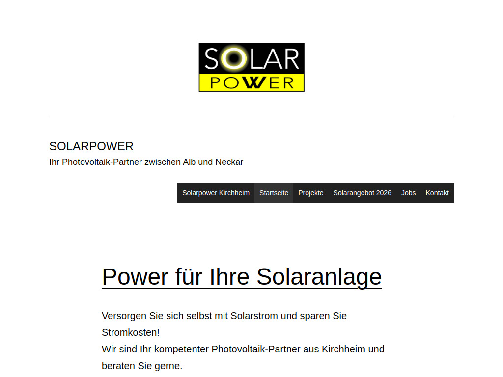 Website von Solarpower GmbH in Kirchheim