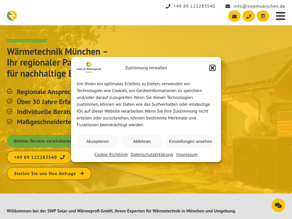 Website von SWP Solar & Wärmeprofi GmbH in Riemerling
