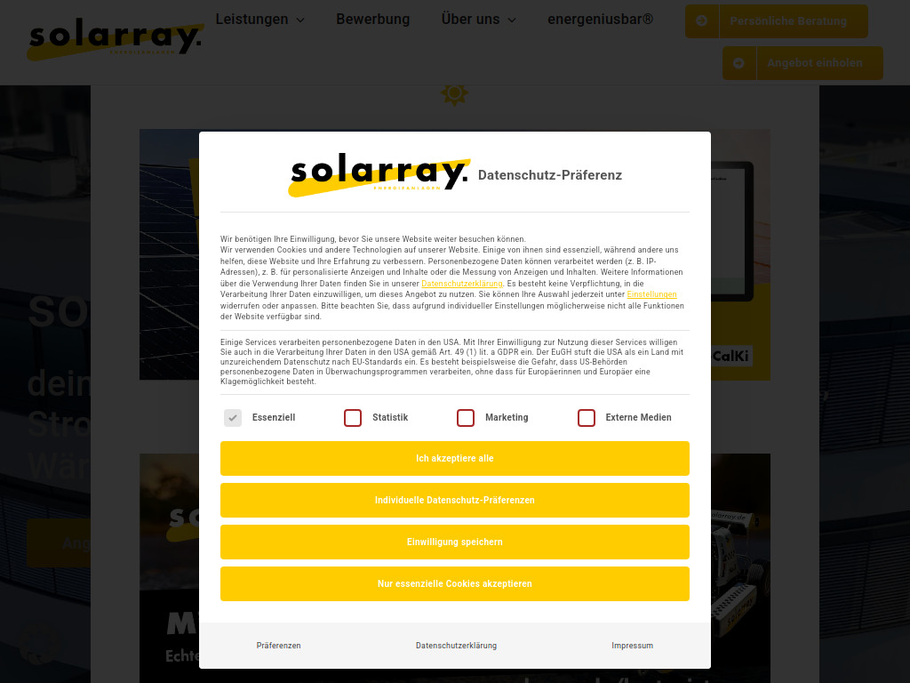 Website von Solarray GmbH in Süssen