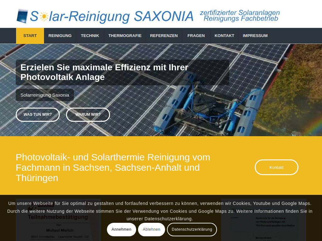 Website von Michael Mielich Solarreinigung Saxonia in Crimmitschau