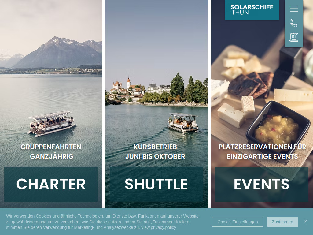 Website von Solarschiff Thunersee GmbH in Thun