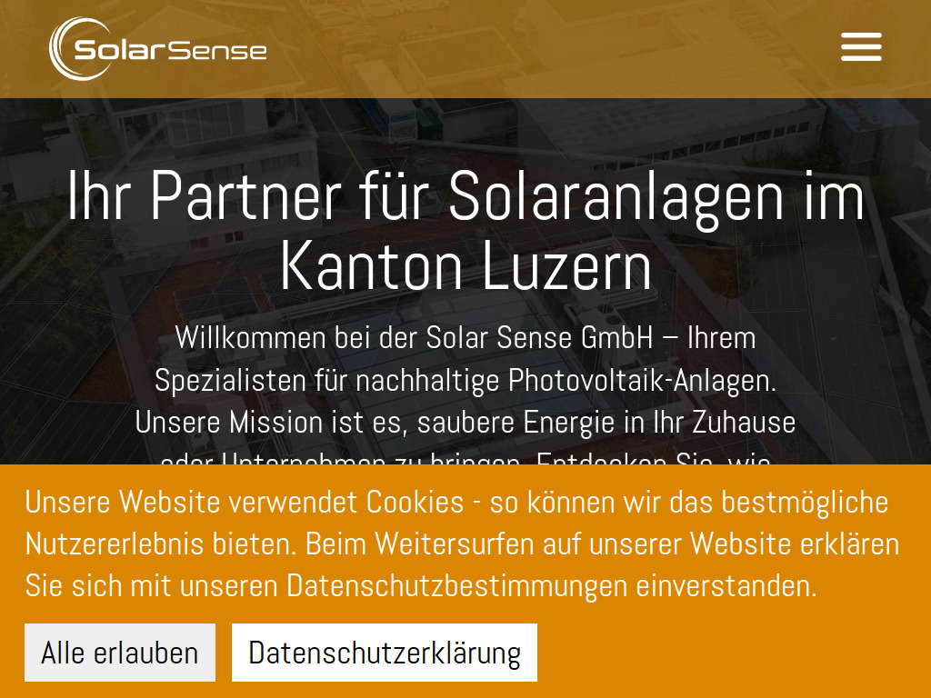 Website von SolarSense GmbH in Luzern
