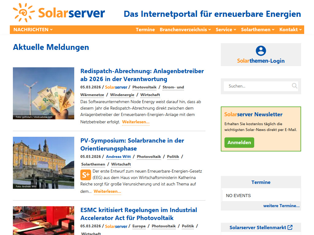 Website von Solarthemen Media GmbH in Löhne