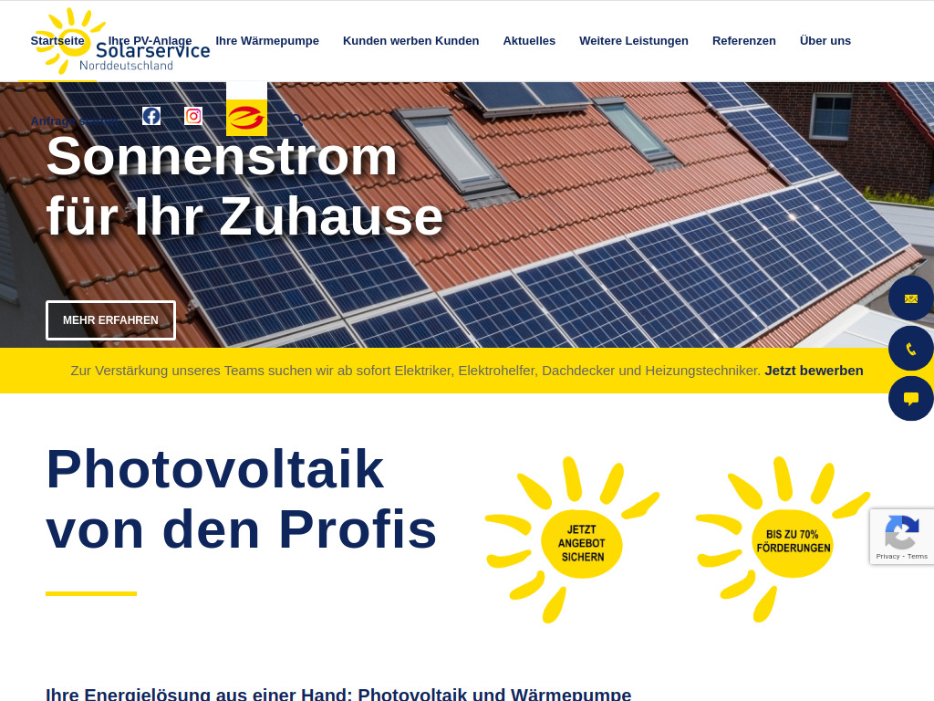 Website von Solarservice Norddeutschland Vertriebs GmbH & Co. KG in Burgdorf