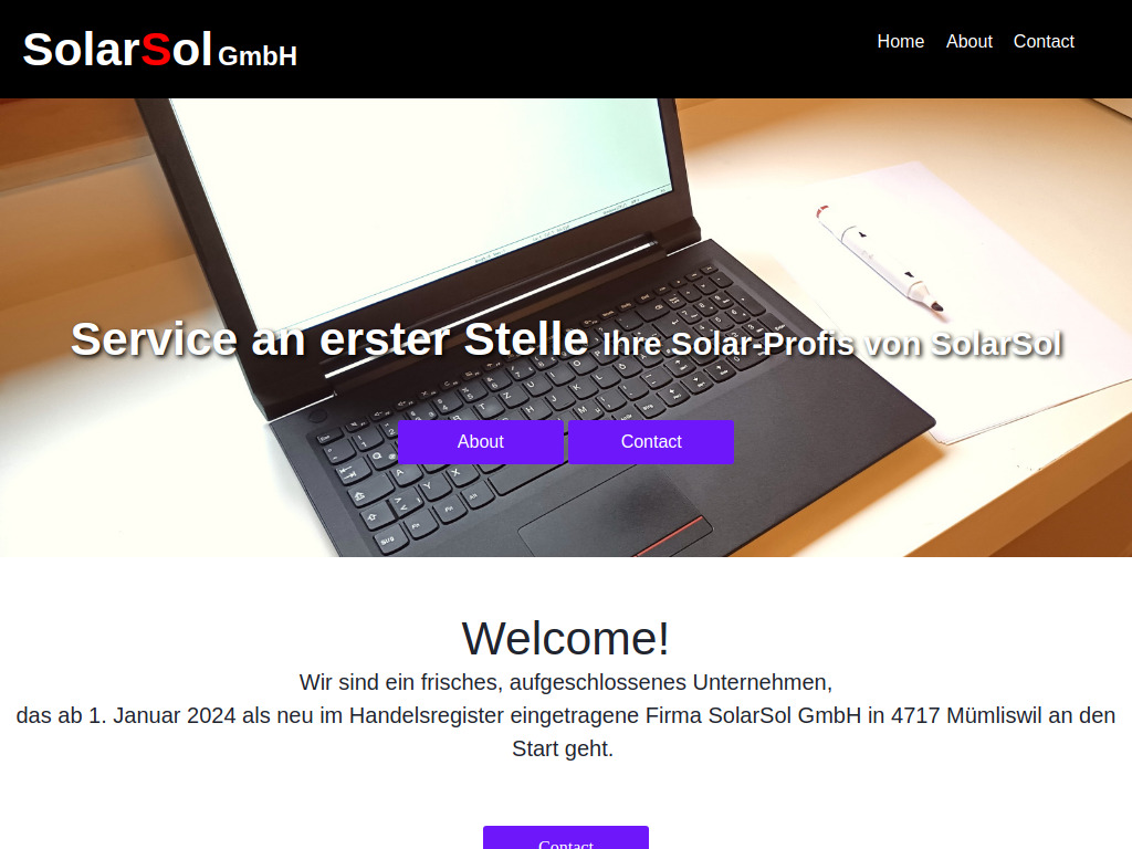 Website von SolarSol GmbH in Mümliswil