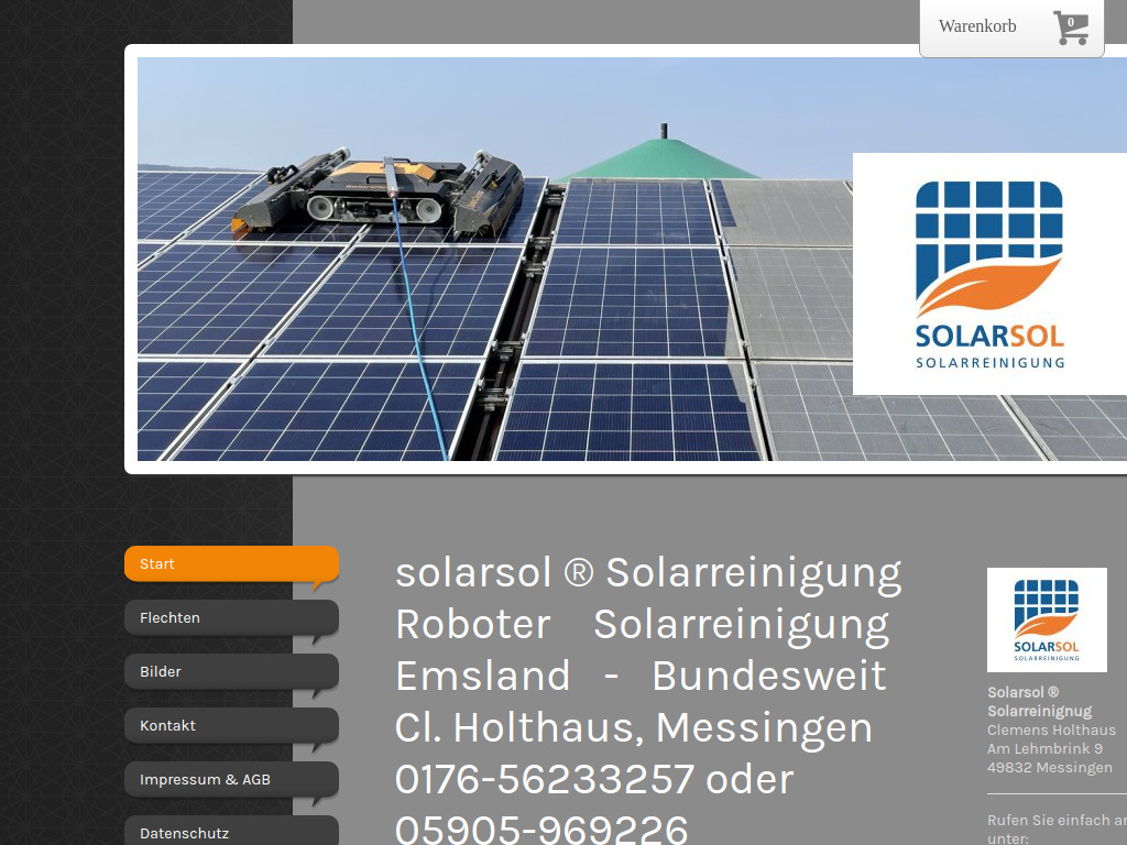 Website von Solarsol Solarreinigung in Messingen