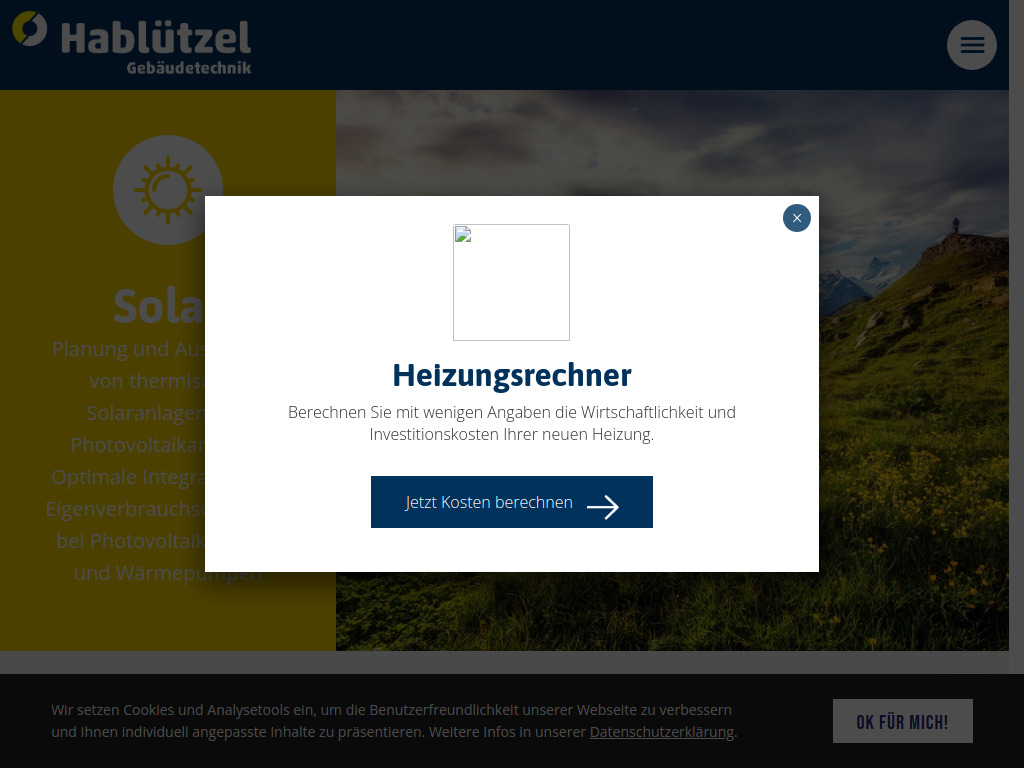 Website von Solar - Hablützel Gebäudetechnik AG in Dällikon