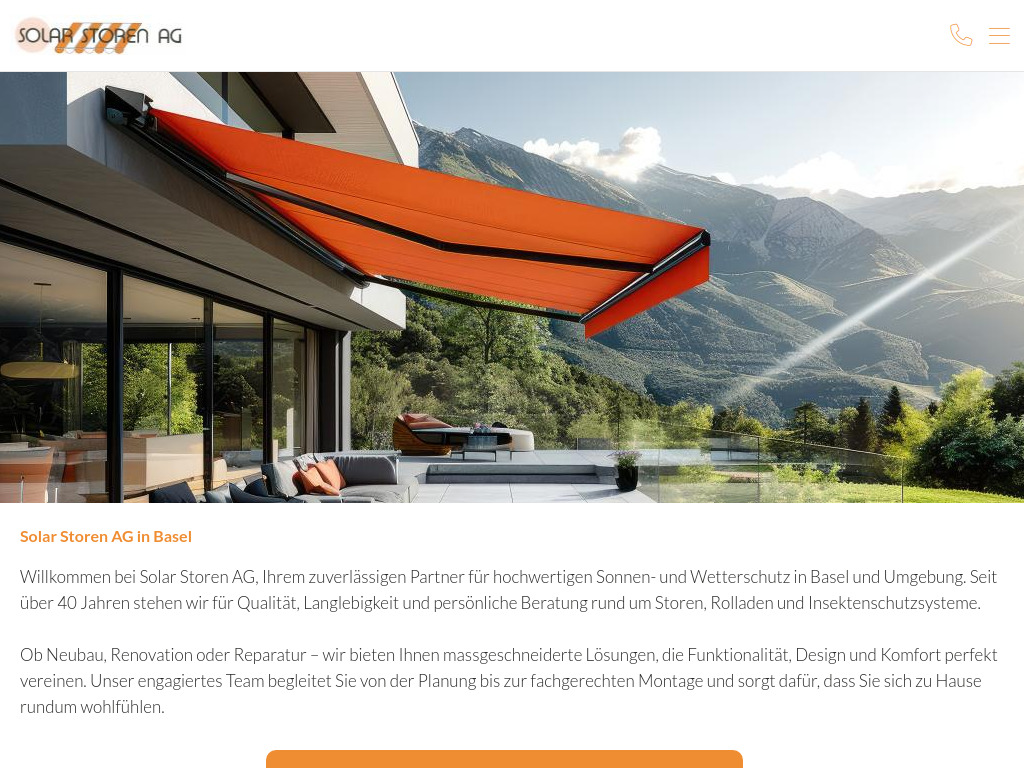 Website von Solar Storen AG in Basel