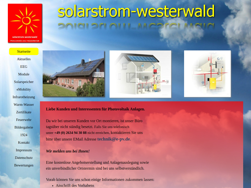 Website von energie- und solartechnik westerwald in Rengsdorf