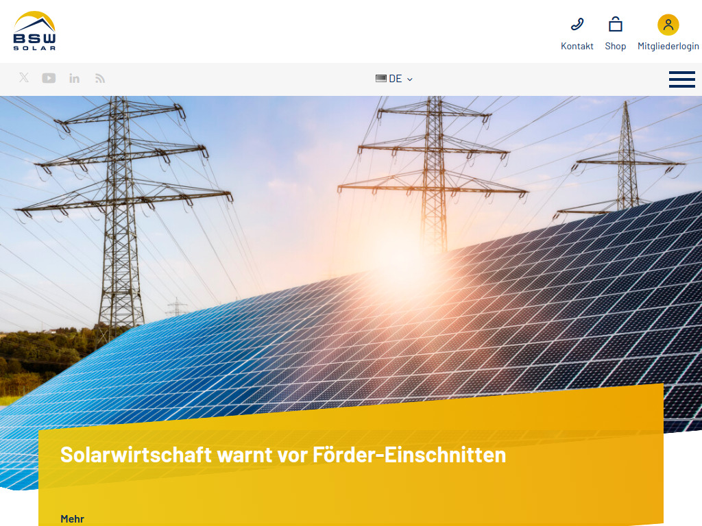 Website von BSW - Bundesverband Solarwirtschaft e.V. in Berlin