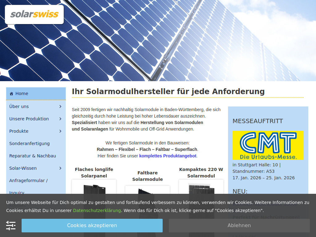 Website von Solar Swiss GmbH in Reutlingen