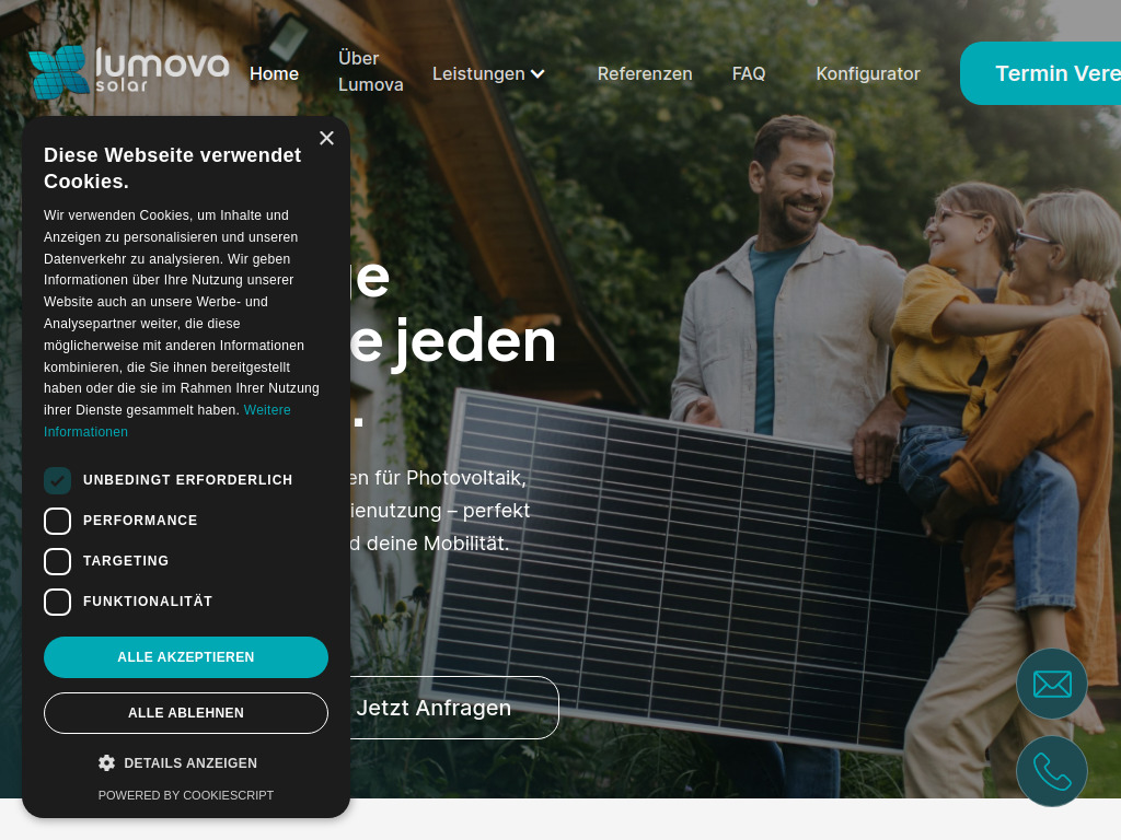 Website von Lumova Solar