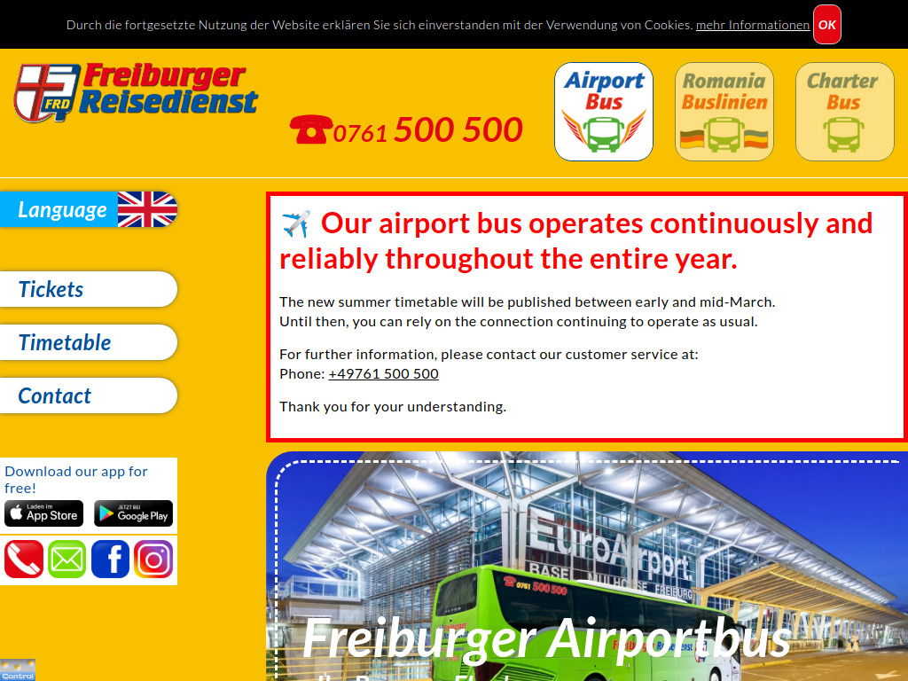 Website von Ihr Bus zum Flug! - Airportbus und Buscharter - Freiburger-Reisedienst in Freiburg
