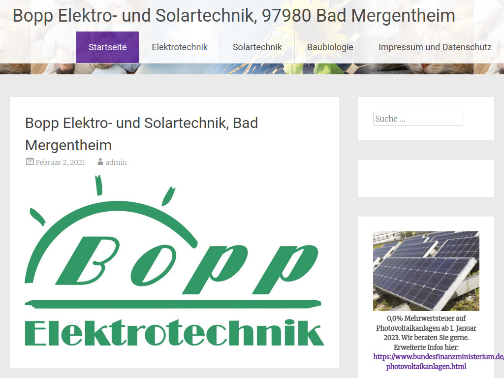 Website von Bopp Elektro- und Solartechnik in Bad Mergentheim