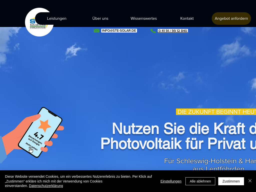 Website von Solarteam Energiesysteme GmbH in Lentföhrden