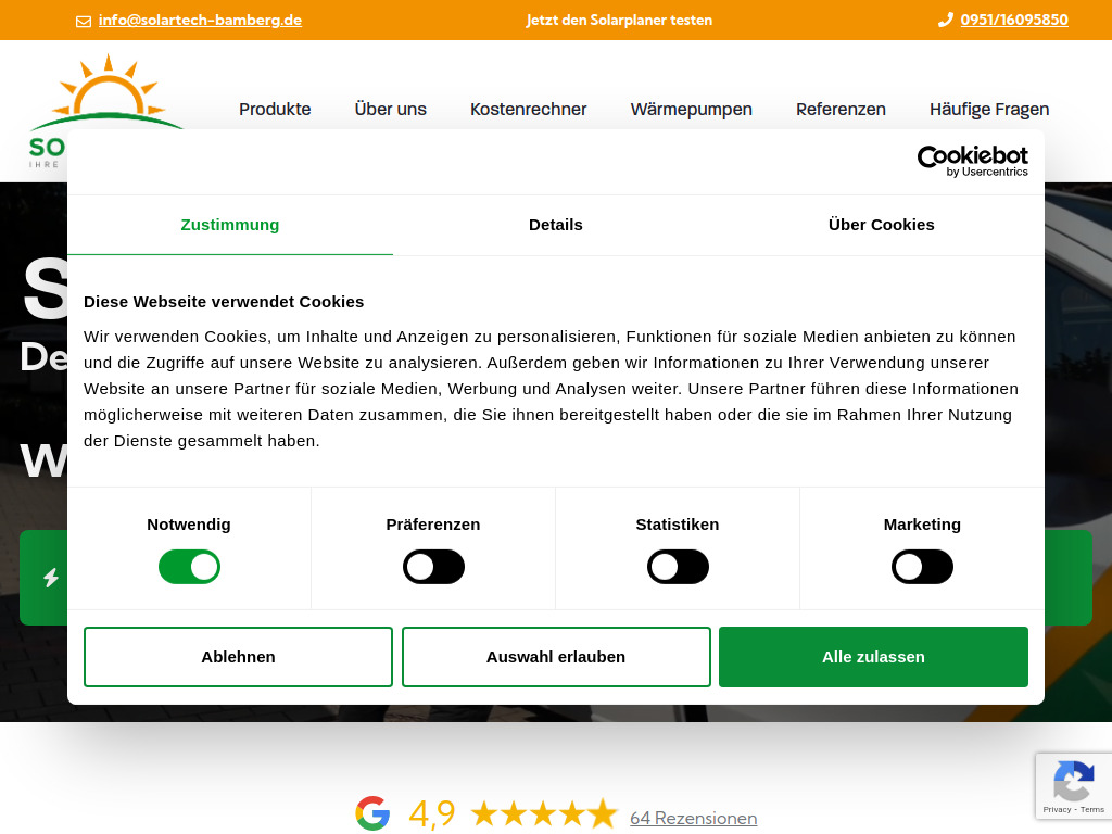 Website von Solartech GmbH & Co. KG in Bamberg