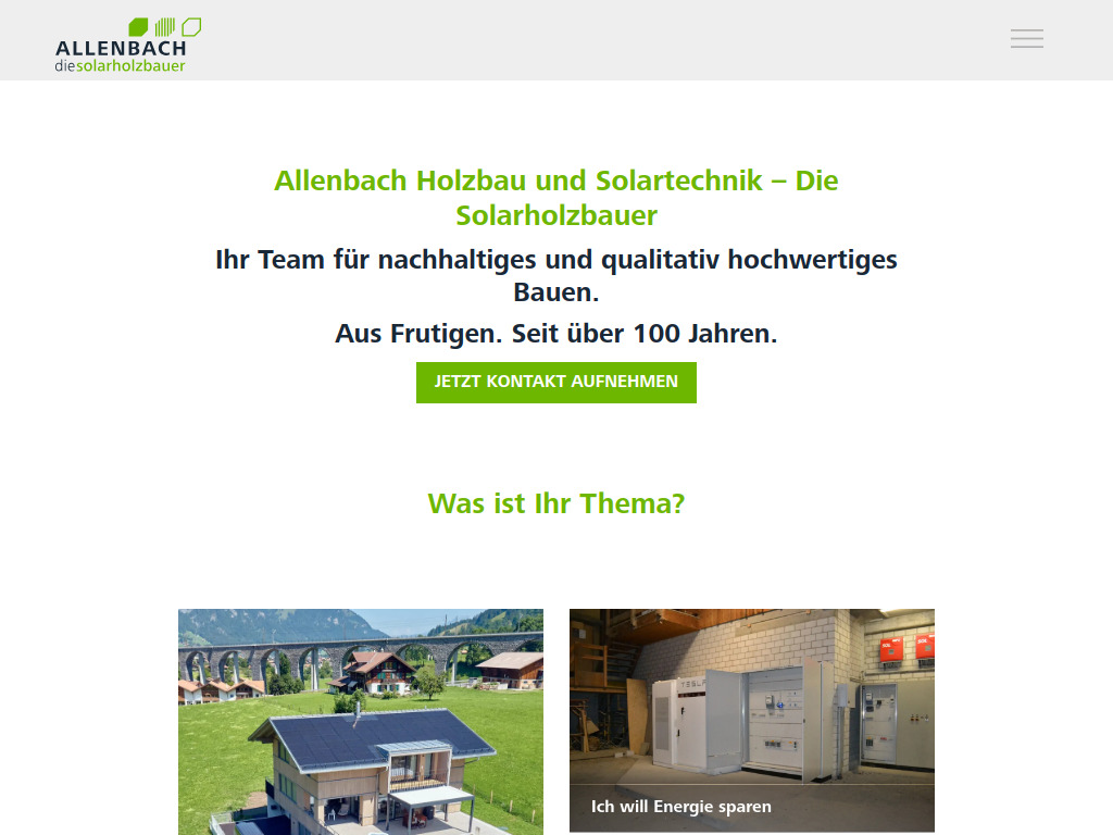 Website von Allenbach Holzbau und Solartechnik AG in Frutigen