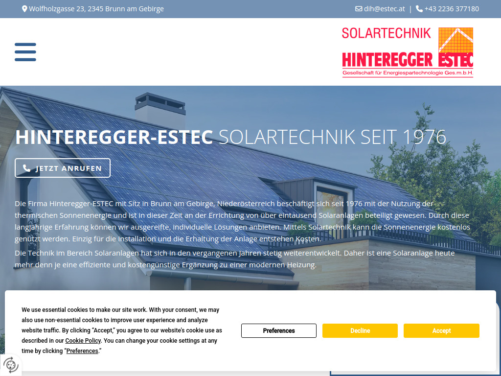 Website von Hinteregger-Estec in Brunn am Gebirge