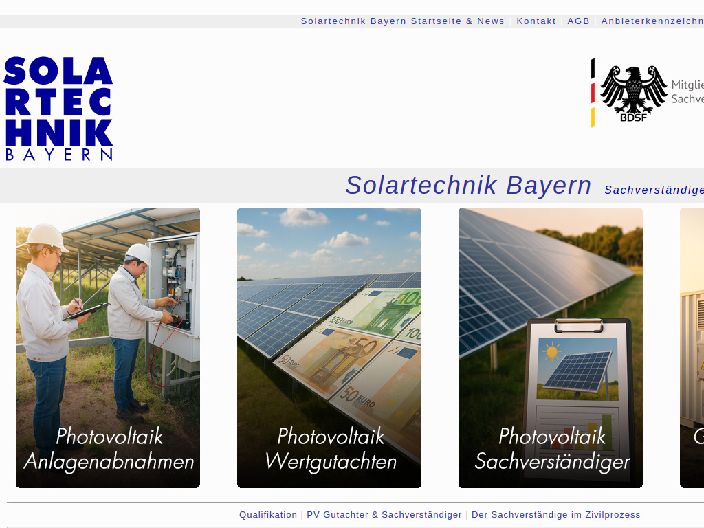 Website von PV Gutachter Photovoltaik Sachverständiger Wertgutachten in Mobil