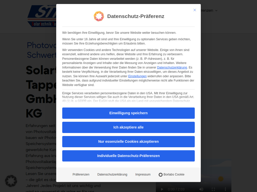 Website von Solartechnik Tappeser GmbH & Co. KG in Schwerte