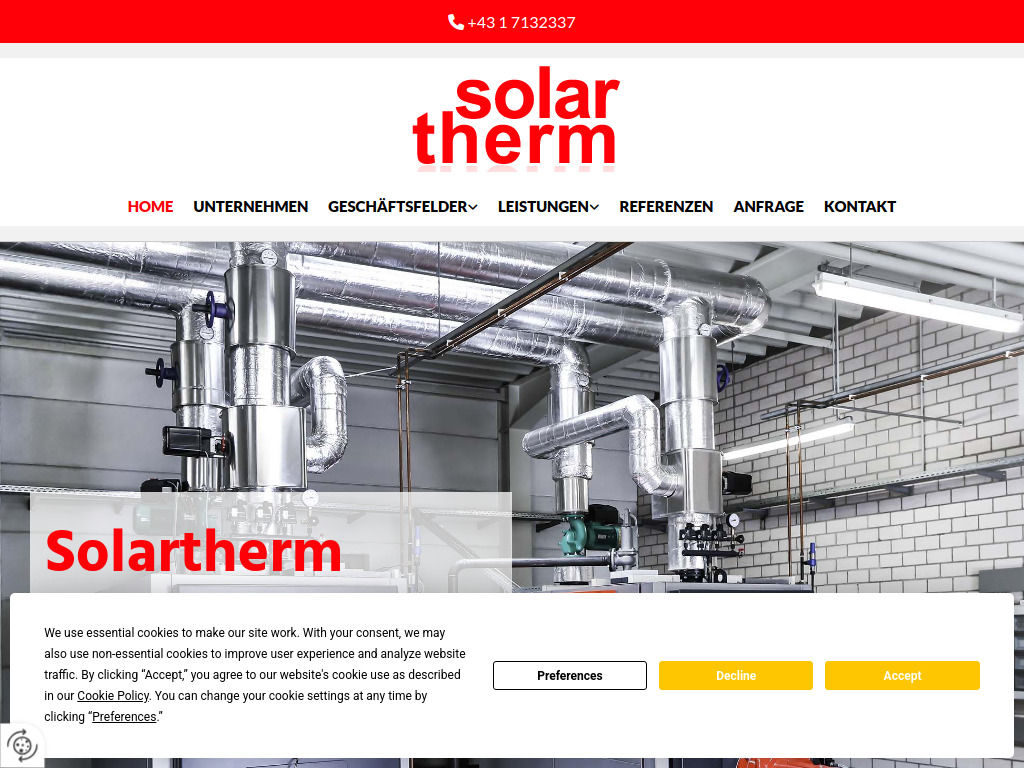 Website von Solartherm Wärmeanlagen GesmbH in Wien