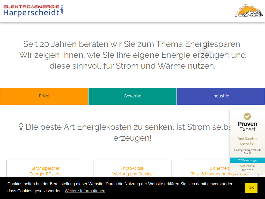 Website von Elektro & Energie Harperscheidt GmbH in Kreuzau