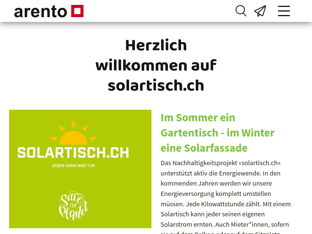 Website von solartisch.ch :: arento