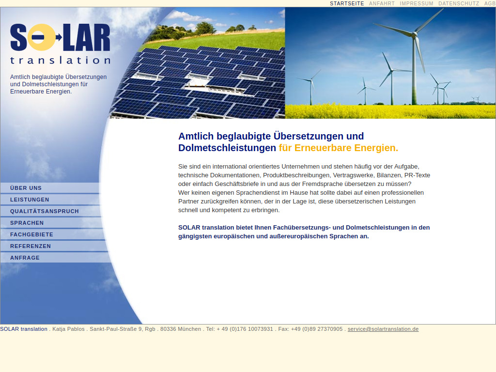 Website von SOLAR translation in München