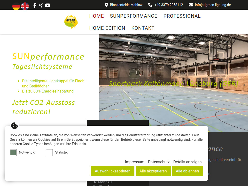 Website von Green Lighting GmbH in Blankenfelde-Mahlow