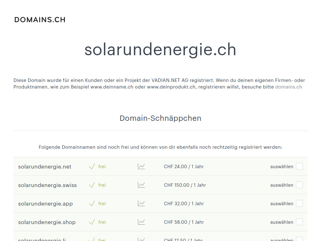 Website von VADIAN.NET AG in St. Gallen