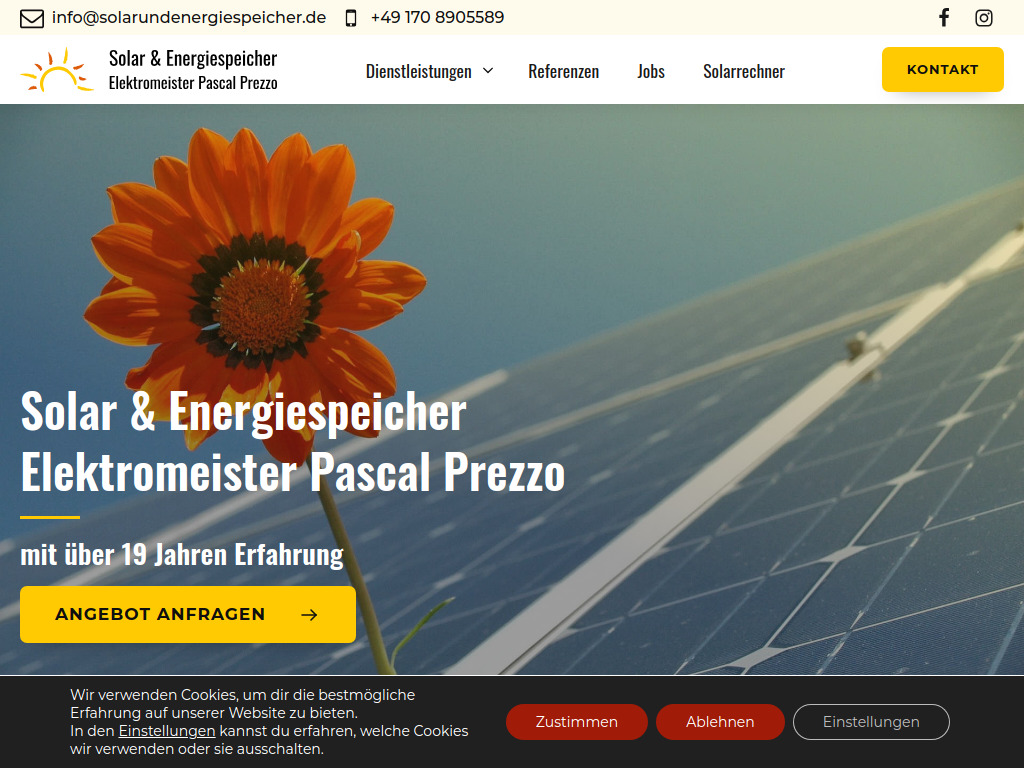 Website von Solar und Energiespeicher Elektromeister Pascal Prezzo in Küssaberg