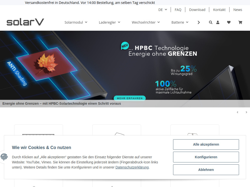 Website von SolarV GmbH in Schwalbach am Taunus