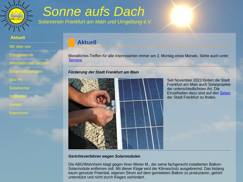 Website von Solarverein Frankfurt am Main und Umgebung e. V. in Frankfurt am Main