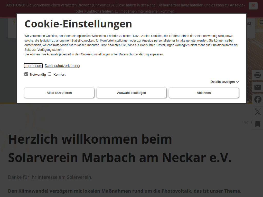 Website von Solarverein Marbach am Neckar e.V. in Marbach am Neckar