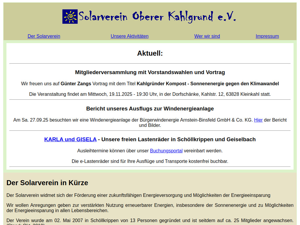 Website von Solarverein Oberer Kahlgrund e.V. in Kleinkahl