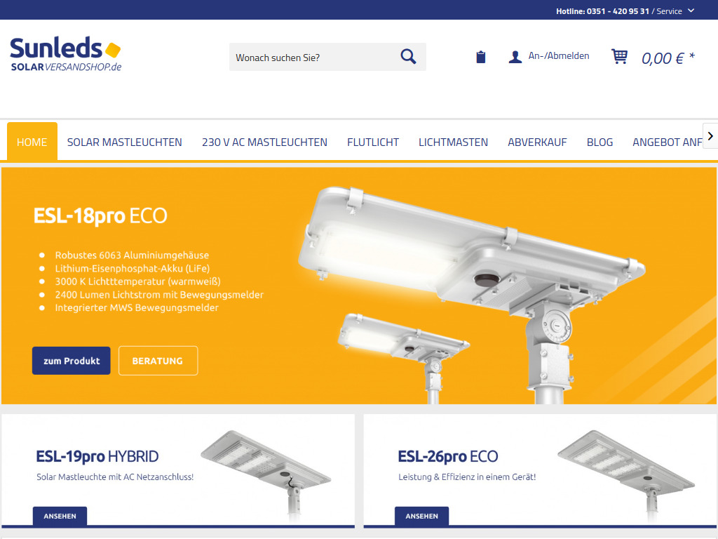 Website von SUNLEDS GmbH in Dresden