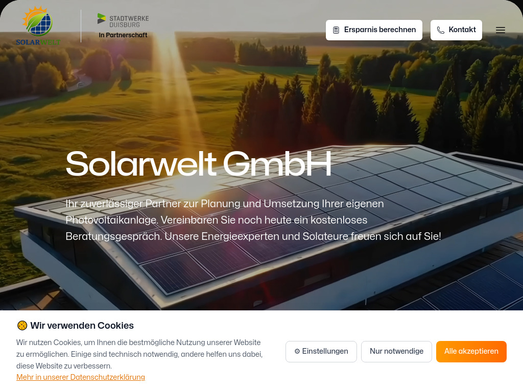 Website von Solarwelt GmbH in Duisburg