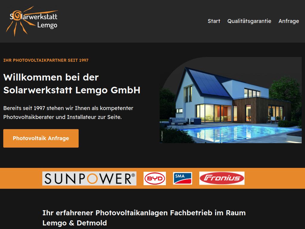 Website von Solarwerkstatt Lemgo GmbH in Lemgo