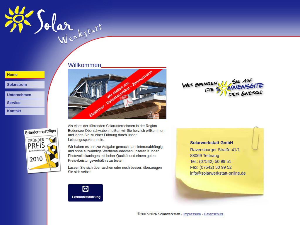 Website von Solarwerkstatt GmbH in Tettnang