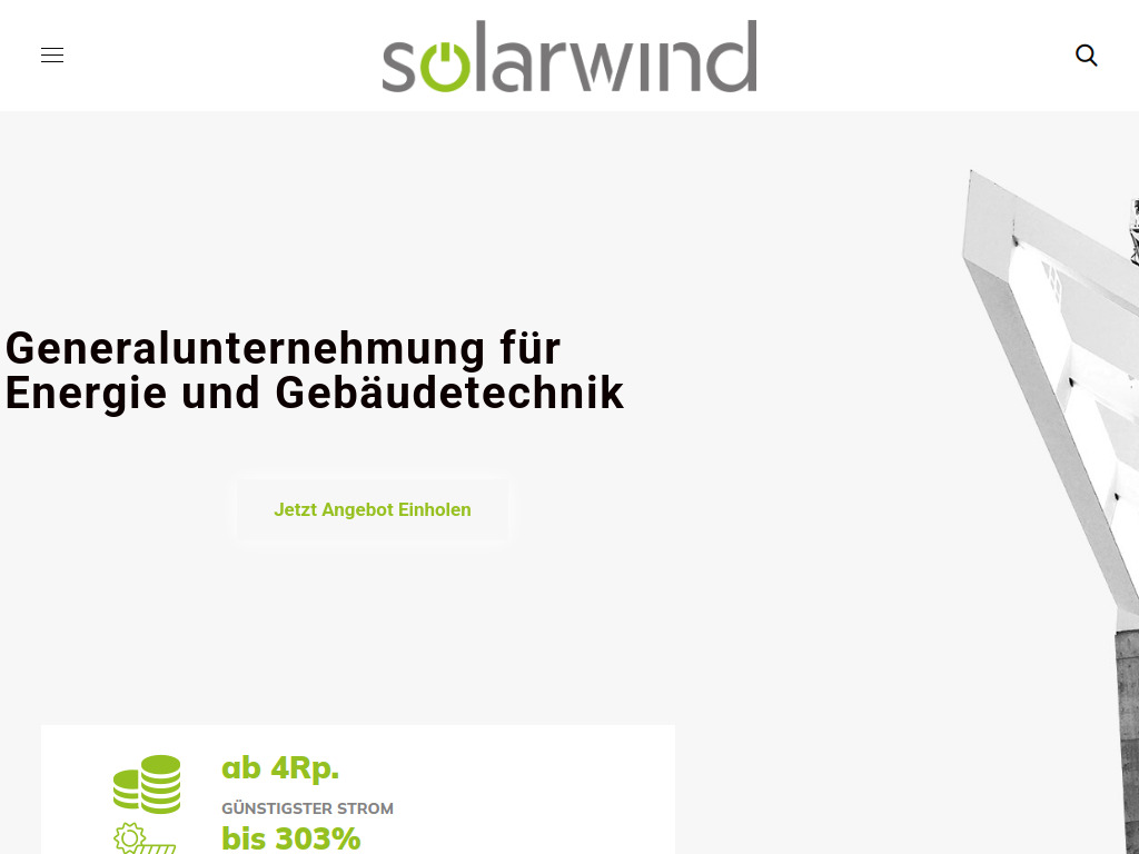 Website von Solarwind Swiss GmbH in Luzern