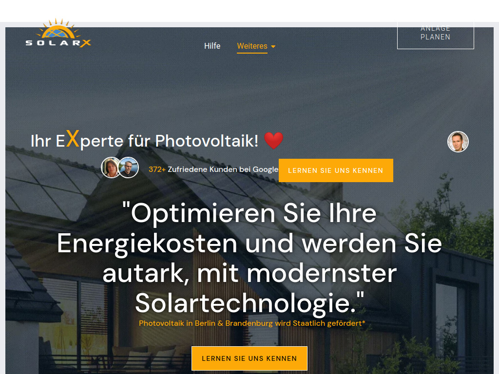 Website von SolarX GmbH in Berlin
