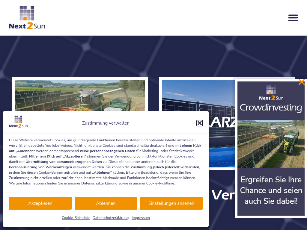 Website von Next2Sun Technology GmbH in Dillingen