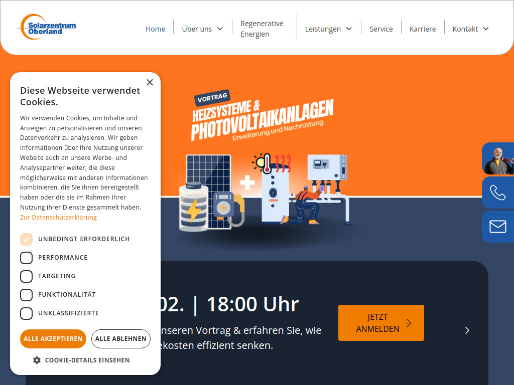 Website von Solarzentrum Oberland GmbH in Weilheim