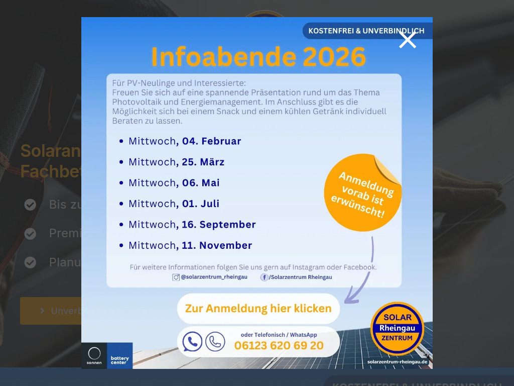 Website von Solarzentrum Rheingau GmbH in Walluf