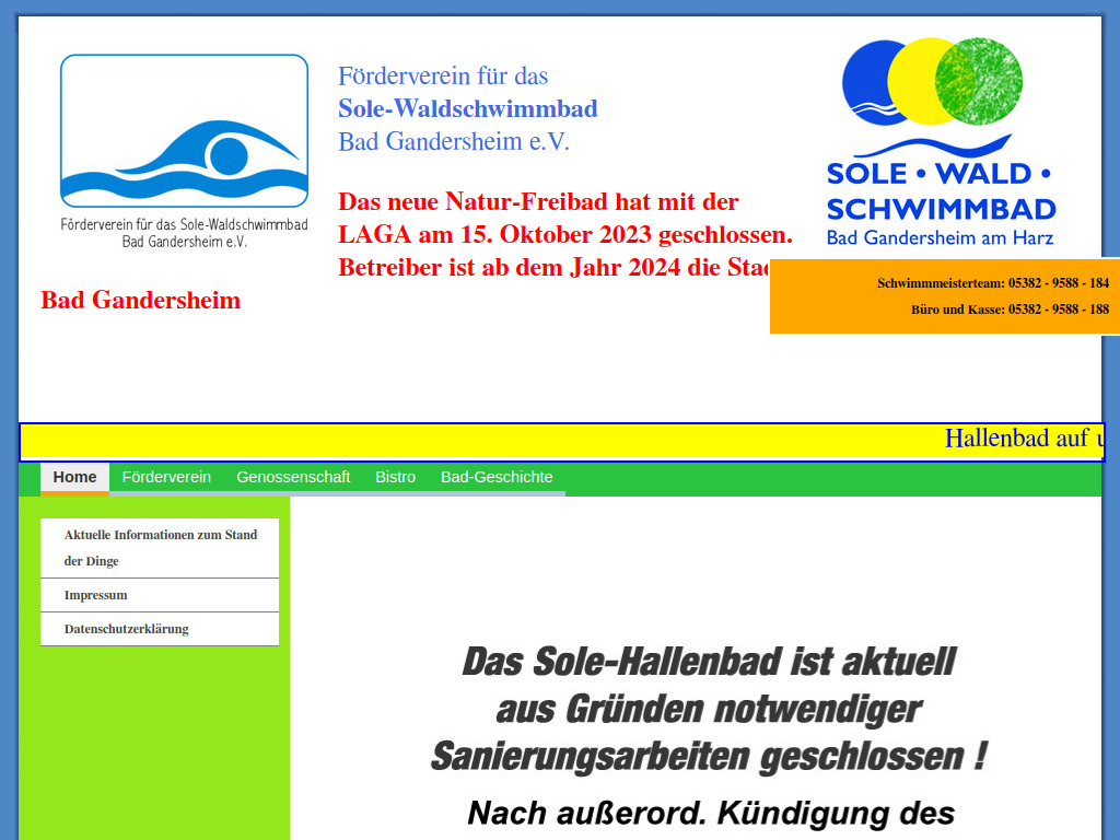 Website von Sole-Waldschwimmbad Bad Gandersheim in Bad Gandersheim