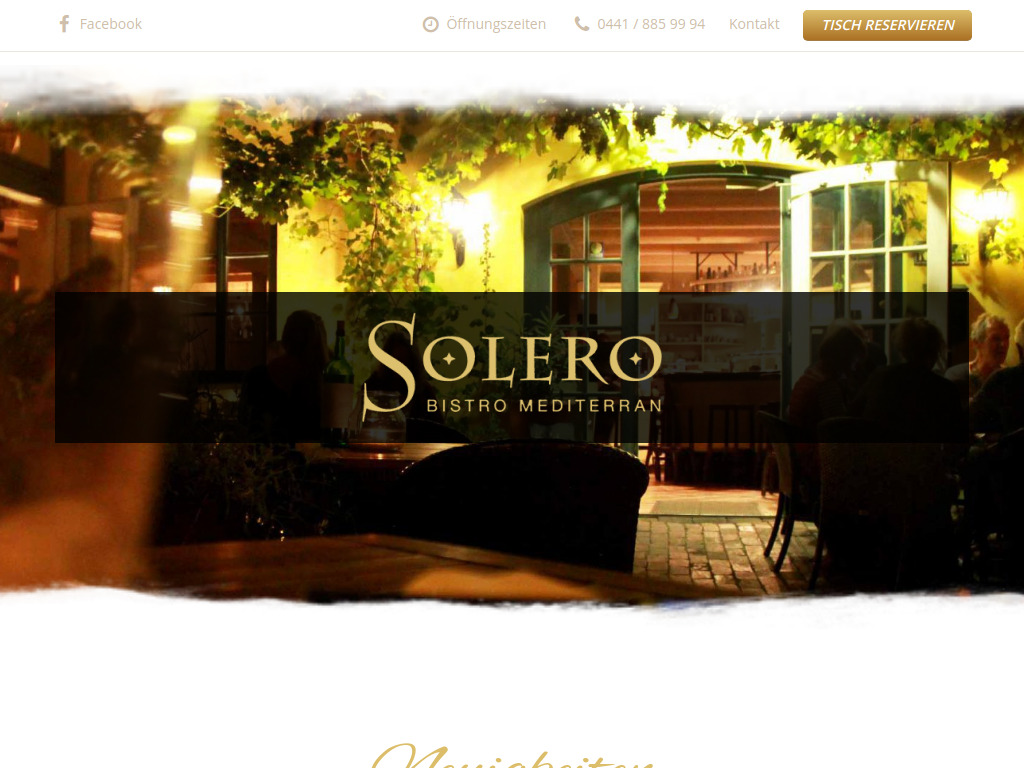 Website von Solero Bistro & Restaurant in Oldenburg